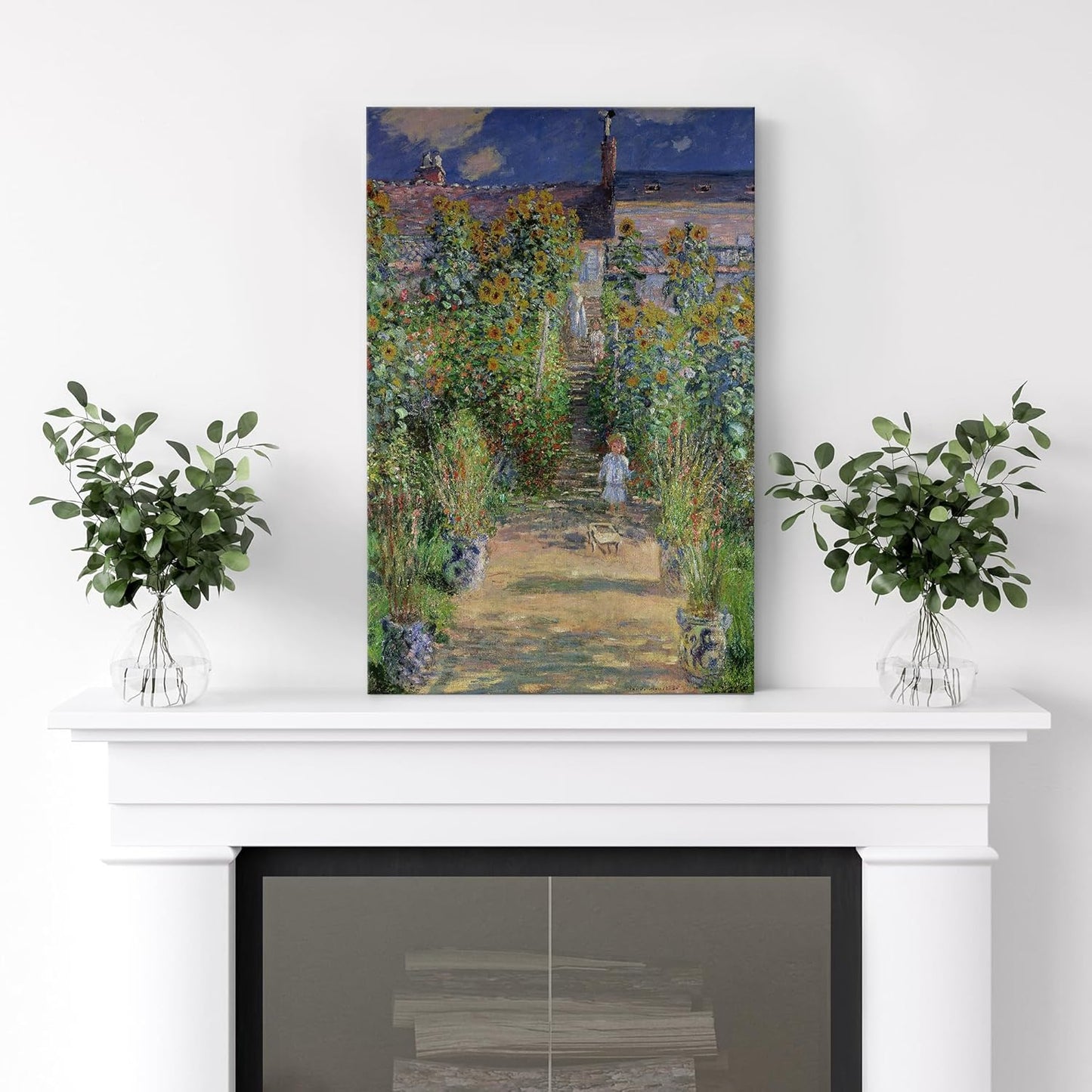 wall26 - The Artist's Garden at Vetheuil by Claude Monet - Impressionist Modern Art - Canvas Art Home Art - 16x24 inches