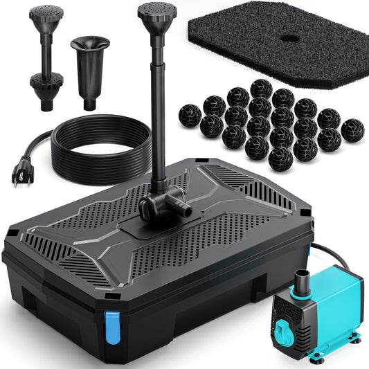 POPOSOAP Pond Filter Pump Fountain Kits with UV Clarifier, 660GPH/40W Pond Pump and Filter Kit for Outdoor Ponds Clearing Koi Pond Garden Fish Tank Aquarium Water Features