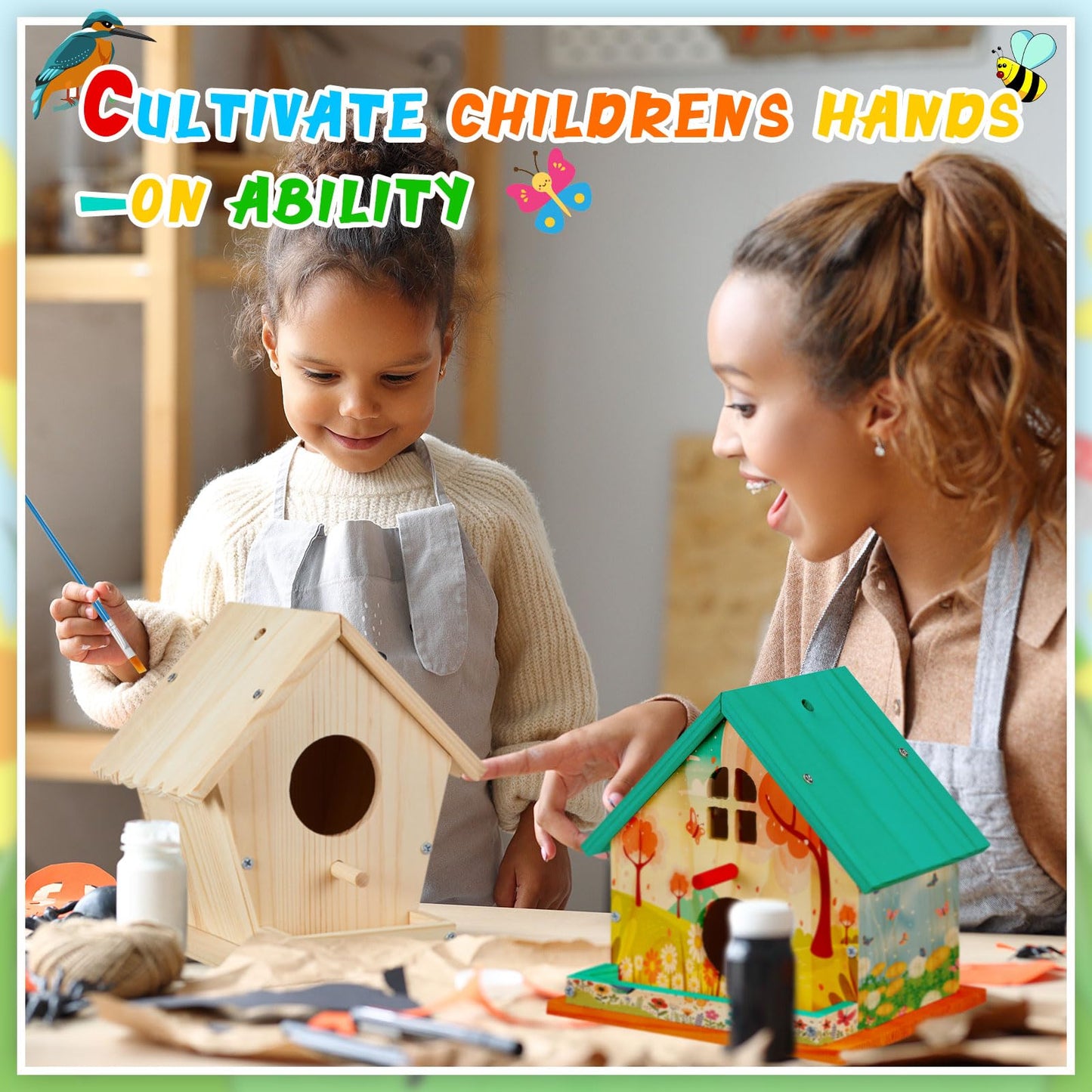 Liliful 8 Pack Birdhouse Crafts for Kids, Wooden Creative DIY Bird House Kits Arts and Crafts Set for Kids and Adults, Spring Birthday Gifts for Toddlers Ages (Seasonal Style)