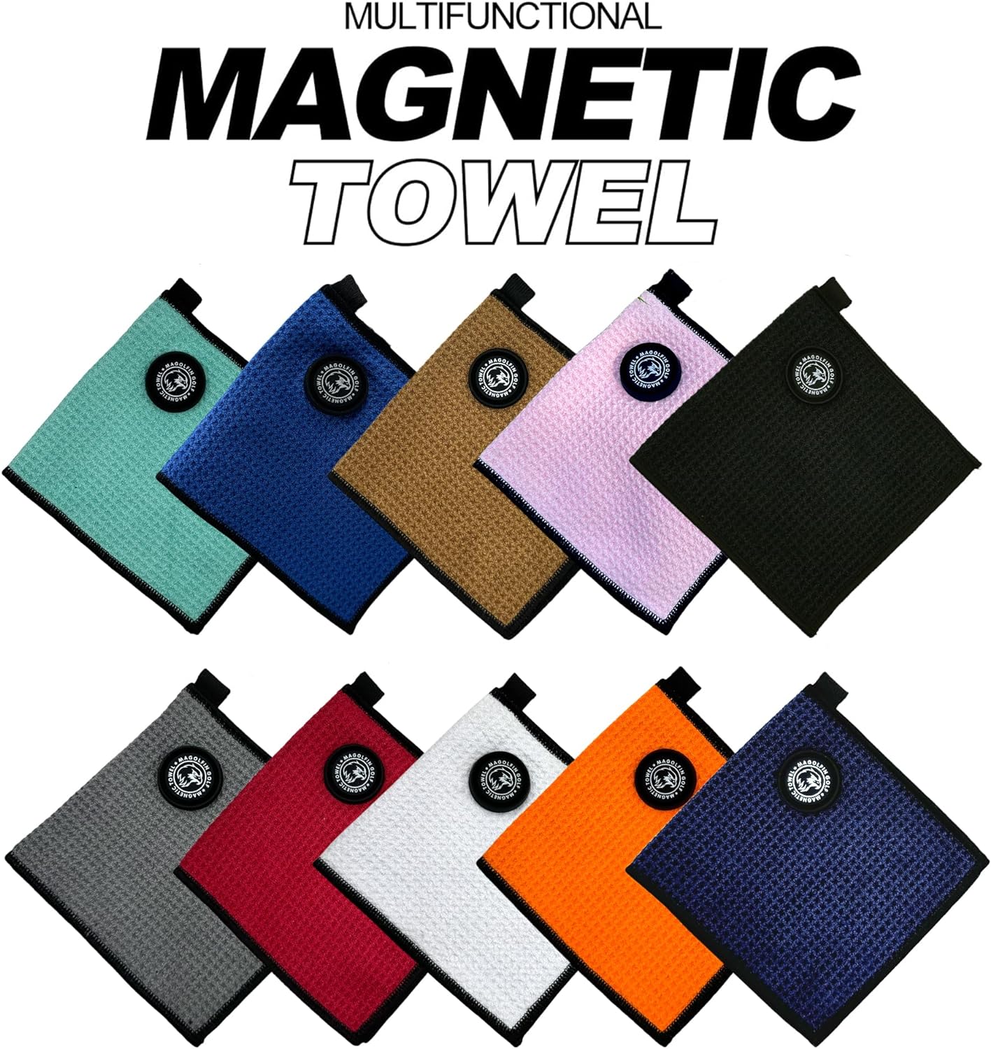 Small Magnetic Golf Towel with Clip, Microfiber Waffle Design - Industrial Strength Magnet for Glof Balls, Golf Bags, Carts Clubs - Black
