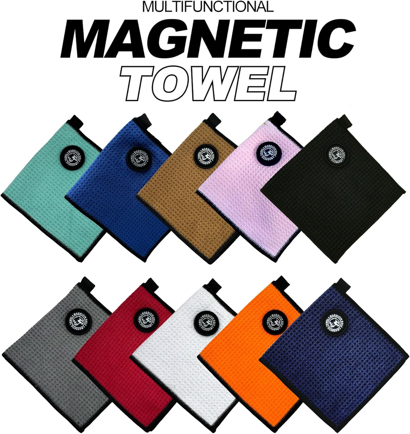 Small Magnetic Golf Towel with Clip, Microfiber Waffle Design - Industrial Strength Magnet for Glof Balls, Golf Bags, Carts Clubs - Blue