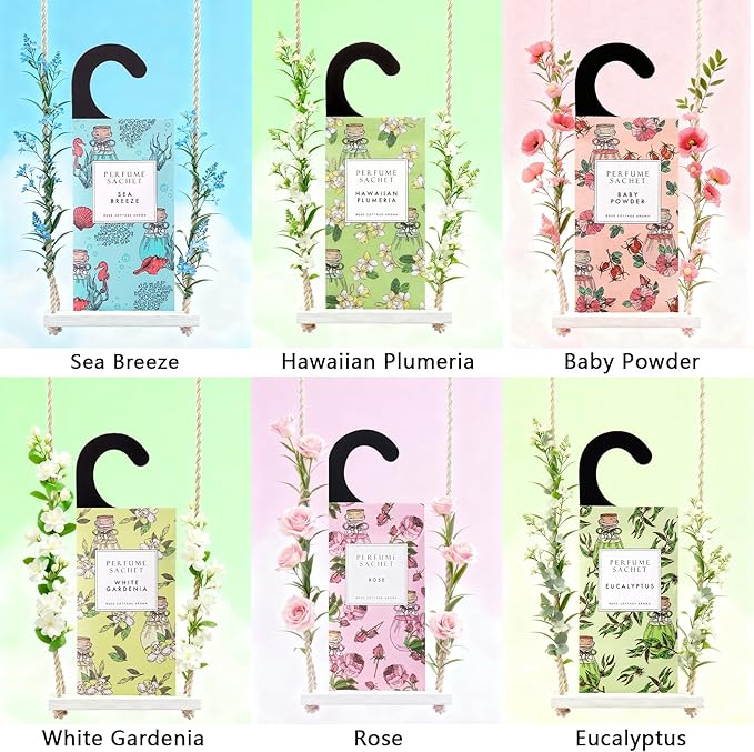 ROSE COTTAGE Large 12 Packs Sandalwood Hanging Closet Deodorizer Air Freshener Long Lasting Scented Sachets Smell Goods for House