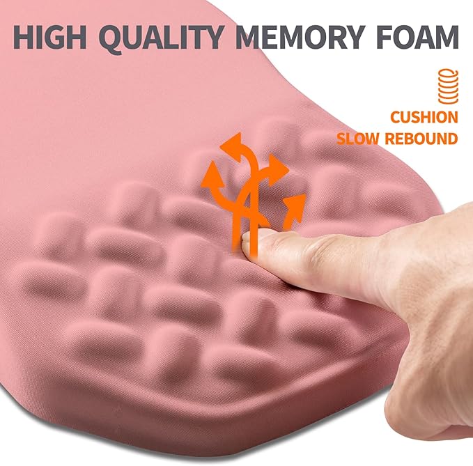 Ergonomic Slope Mouse Pad Wrist Support, Wrist Rest Mousepad for Carpal Tunnel Pain Relief with Massage Bulge and Slow Rebound Memory Foam (12x8 inch, Pink)
