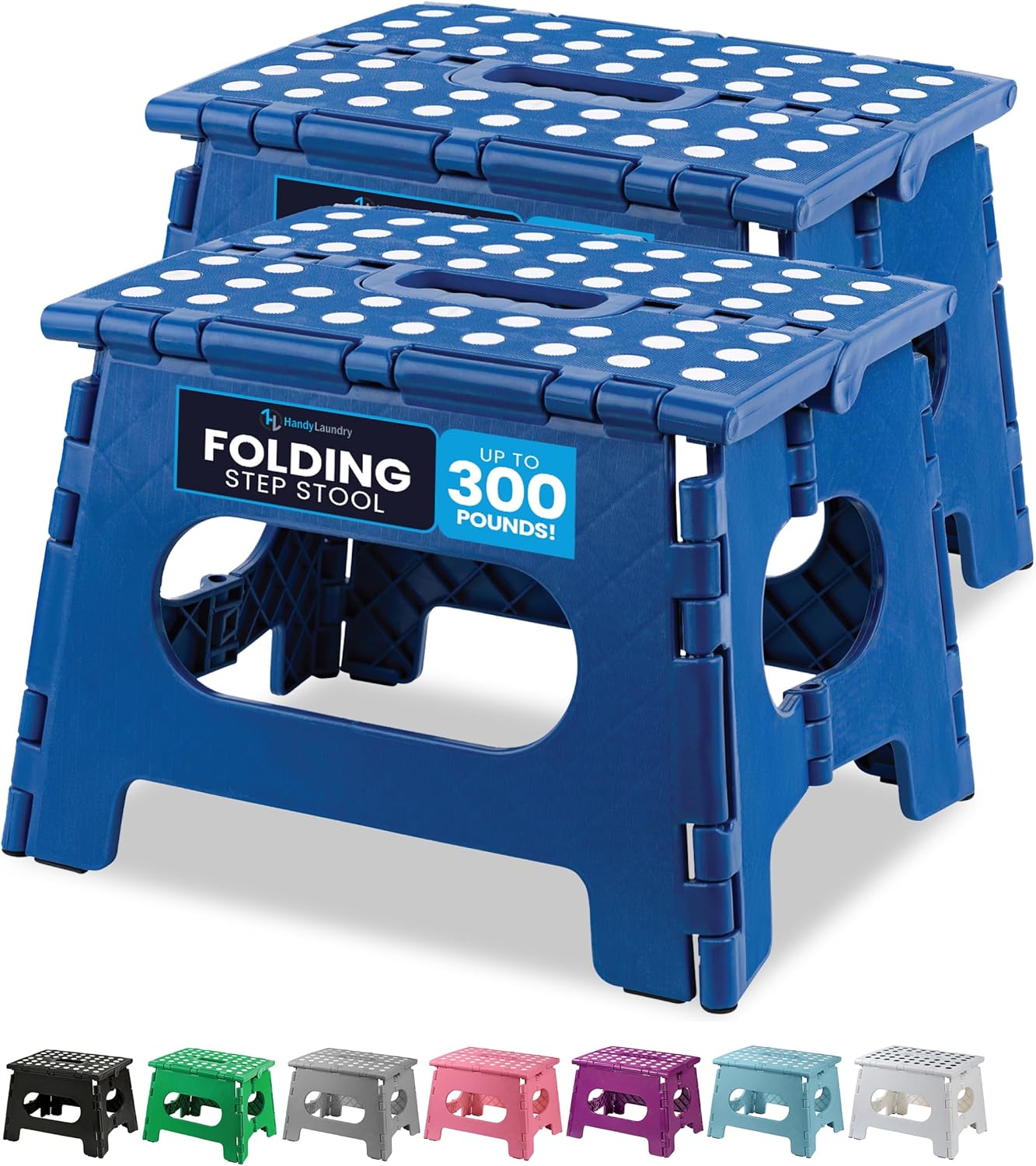 Handy Laundry Folding Lightweight Step Stool - Sturdy Enough to Support Adults and Safe Enough for Kids - Opens Easy with One Flip - Great for Kitchen, Bathroom or Bedroom (Blue | 2-Pack)