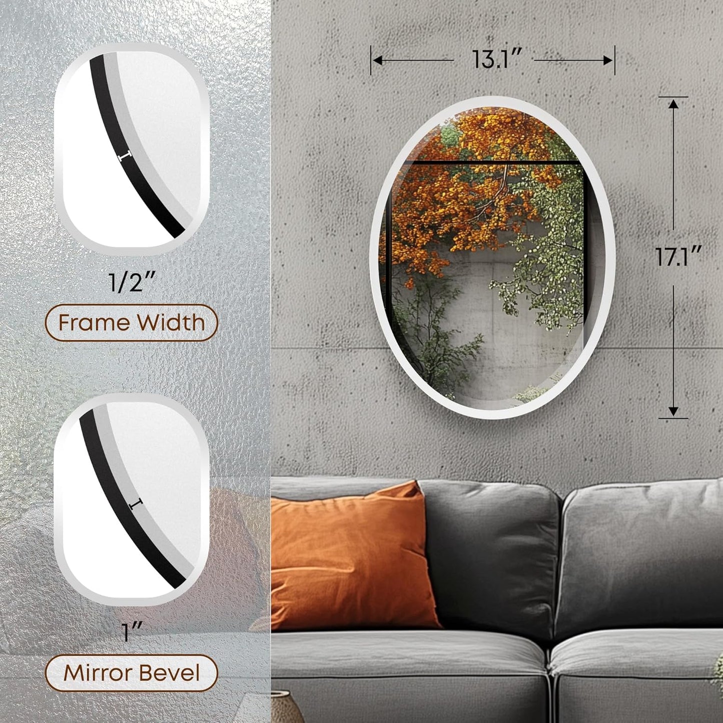 OVALCREST - Oval Wooden Beveled Wall Mirror for Home Decor, Bathroom, Vanity, Bedroom, Living Room, Hallway - London Style (Linen White) 25.1 x 37.1