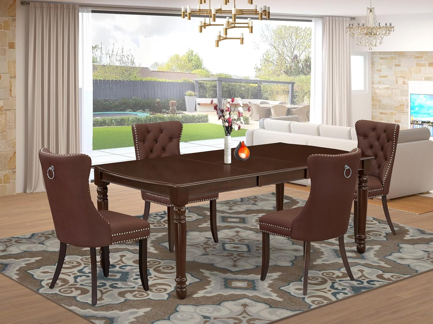 East West Furniture DODA5-MAH-26 5 Piece Dinette Set Consists of a Rectangle Dining Table with Butterfly Leaf and 4 Polyester Fabric Parson Chairs, 42x78 Inch, Mahogany