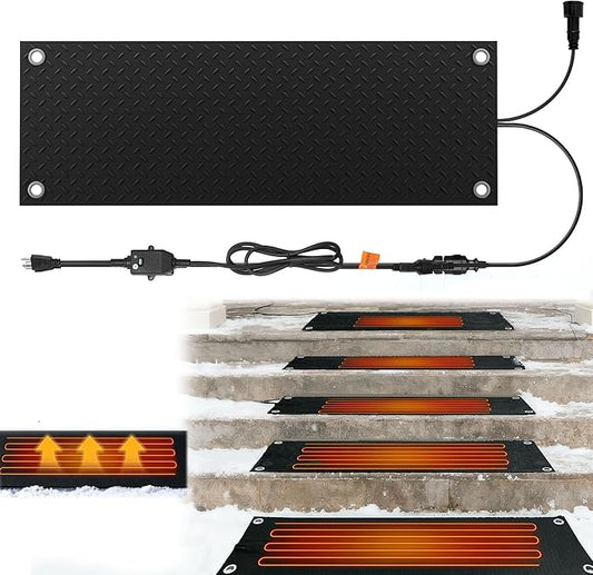 Snow Melting Mats Outdoor 10x30 Inch, Double No-Slip Rubber Heated Driveway Mats for Winter Snow Removal, 2 in/h Ice Melting Mats with Power Cord for Stairs, Walkways, Decks & Sidewalks,1PC