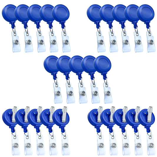 25 Pack Retractable Badge Reels – ID Card Holder Clip with Clear Vinyl Strap, Swivel Alligator Clip – Work Badge Holder, Key Card Holder, ID Card Holder for Badge (Blue)