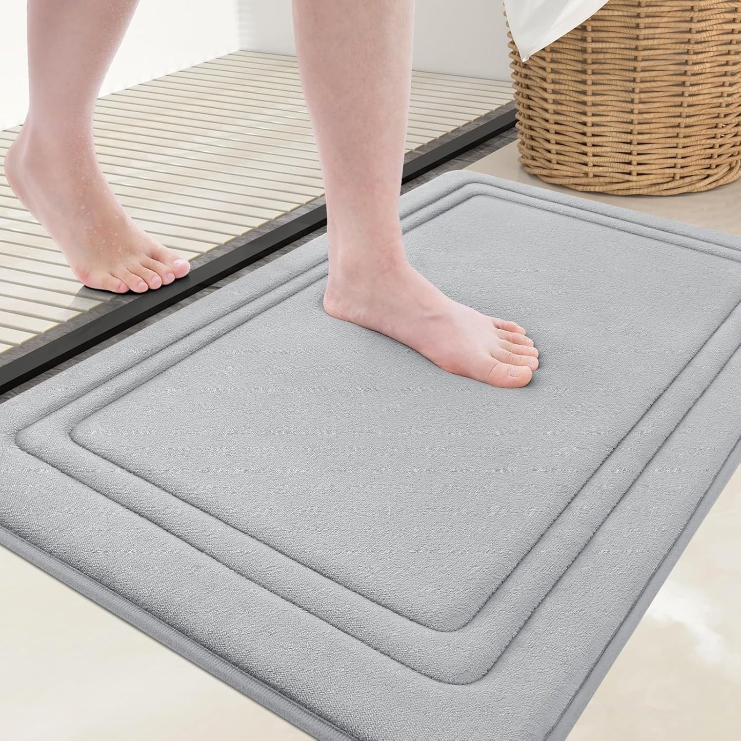 Grandaily Memory Foam Bath Mat Rug 36x24, Ultra Soft, Non-Slip and Absorbent Bathroom Rugs, Machine Wash Dry, Comfortable Bath Carpet for Bathroom Floor, Tub and Shower, Grey