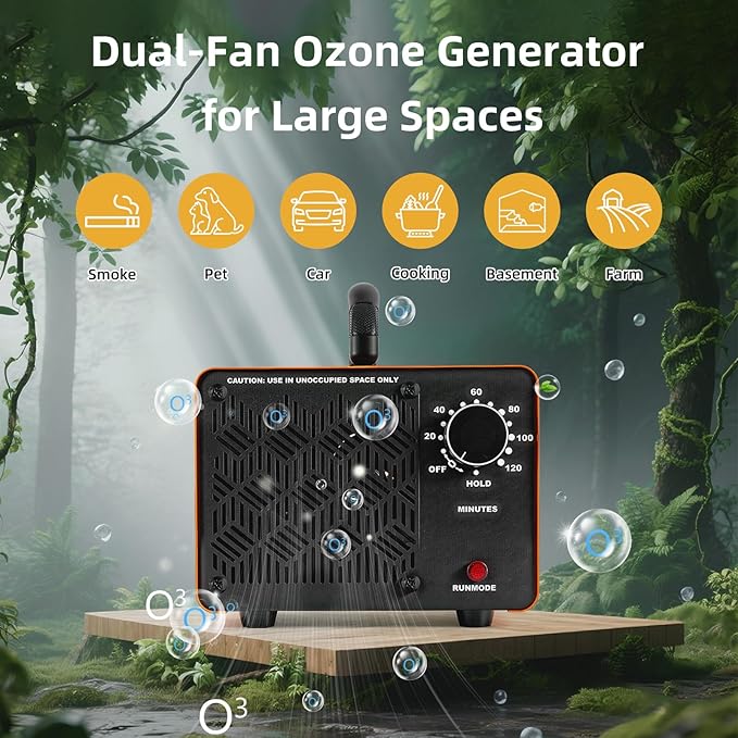 HHGM 168,000mg/h Dual-Fan Ozone Machine Generator High Capacity Ozone Odor Eliminator Odor Removal Air Purifier Ionizer & Deodorizer for Car, Home, Smoke, Pets, Industrial, Basement, Commercial