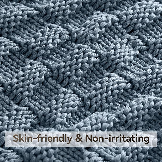 Knitted Weighted Blanket for Adult, No Beads Heavy Blanket 60” x 80'' 10lbs, Breathable Chunky Knit Blanket, Cooling Weighted Blanket for Hot Sleepers, Christmas Home Decor (Light Blue)
