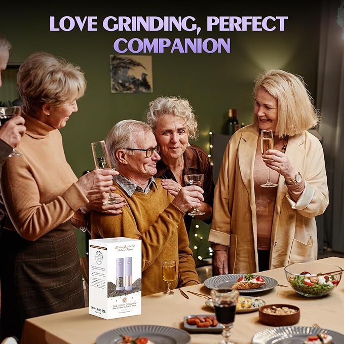 Salt and Pepper Grinder Set Christmas Gifts for Women Automatic Battery Purple Pepper Mill Shakers Kitchen Accessories Cooking for Mom, Adjustable Coarseness Salt Pepper Shakers White Elephant Gift