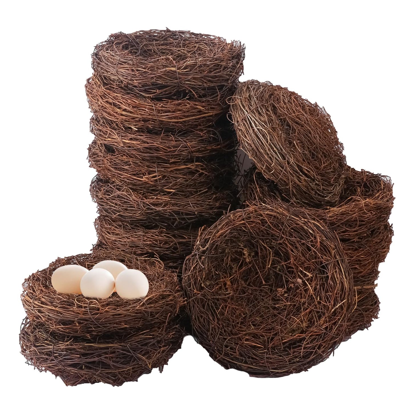 Geytetqi 16 PCS 7.87 Inch Artificial Bird Nest for Crafts, Handicraft Rattan Bird's nest, Small Bird Nest, Bird's Nest Decorating Kit for Holiday, Table, Garden, DIY Terrarium Decor