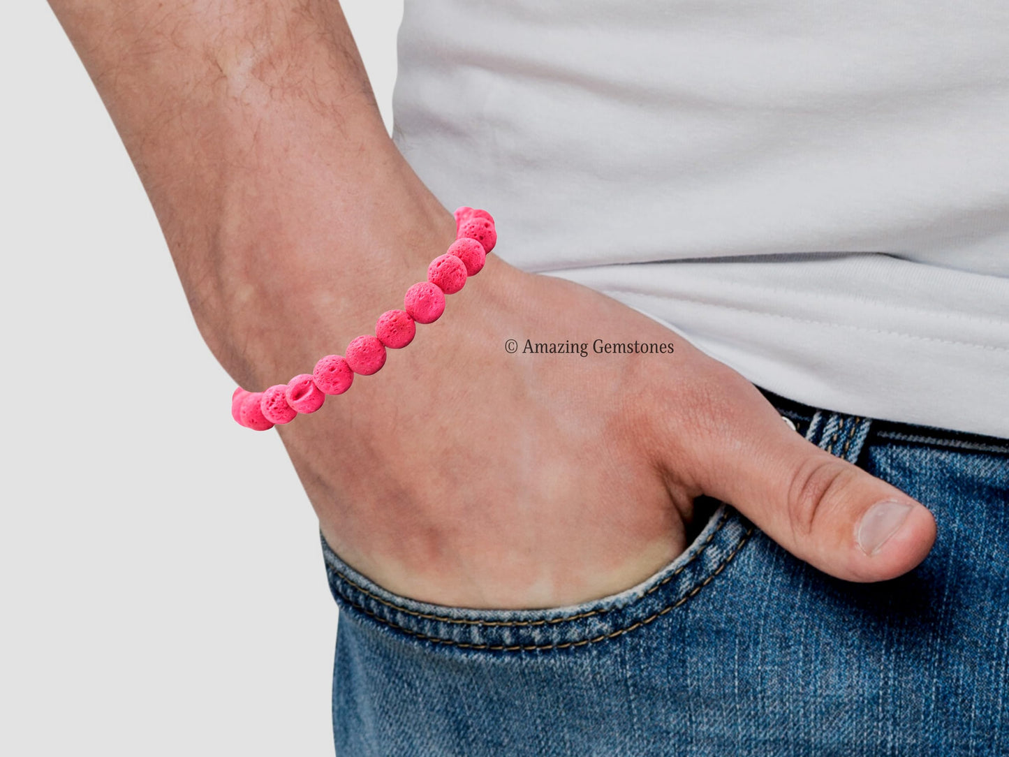 Amazing Gemstone Crystal Bracelet for Women Men's Gifts - Protection Healing Crystal Bracelet - 8mm Gemstone Beaded Stretchable Bracelet Pulseras Para Hombres Mujer Stocking Stuffers Mothers Day Gift (Pink Lava)