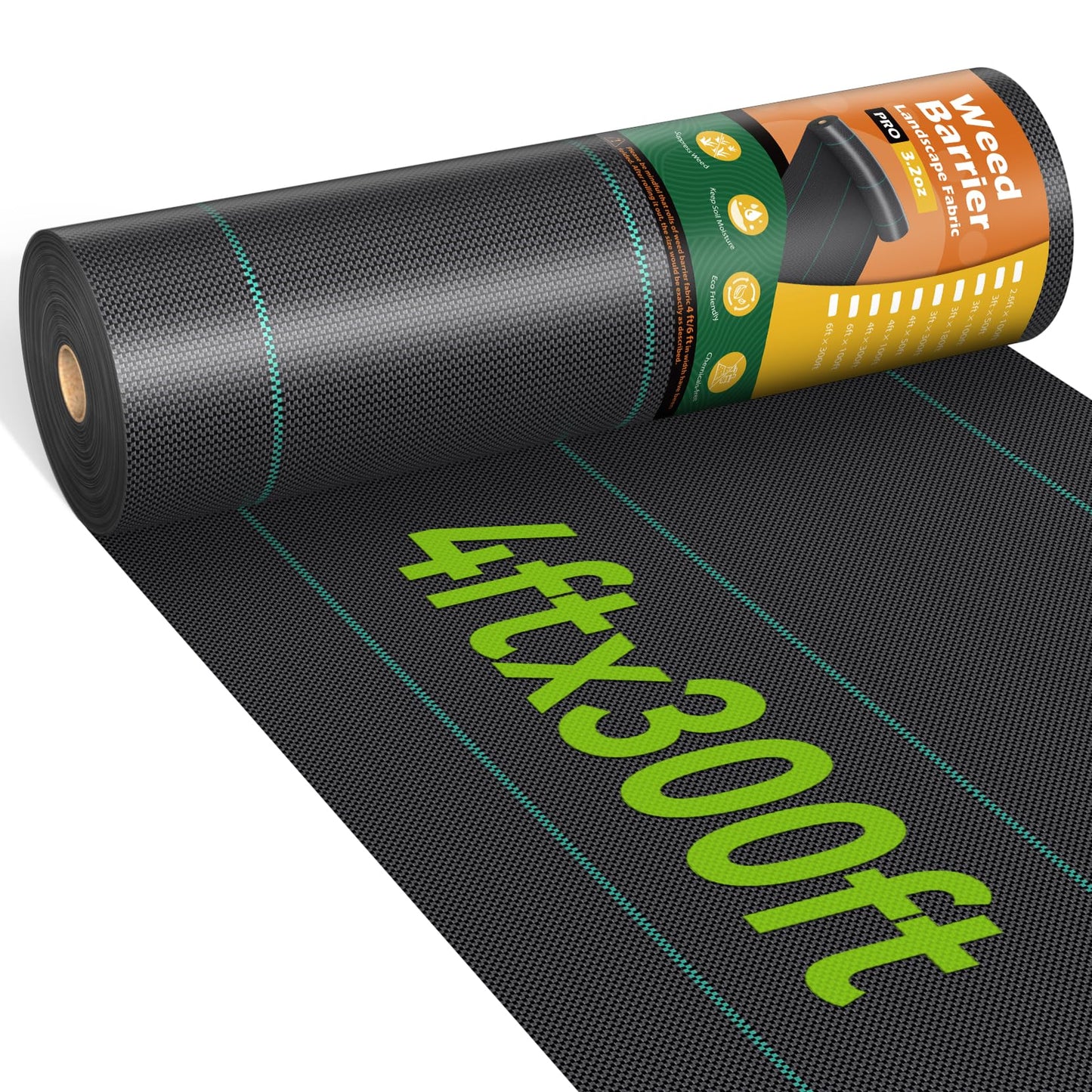 iropro 4ftx300ft Weed Barrier Fabric Landscape Fabric 3.2oz Heavy Duty, Woven Weed Control Cloth, Landscaping Fabric for Underlayment, Gardening Ground, Commercial Driveway Weed Block Cover Mat