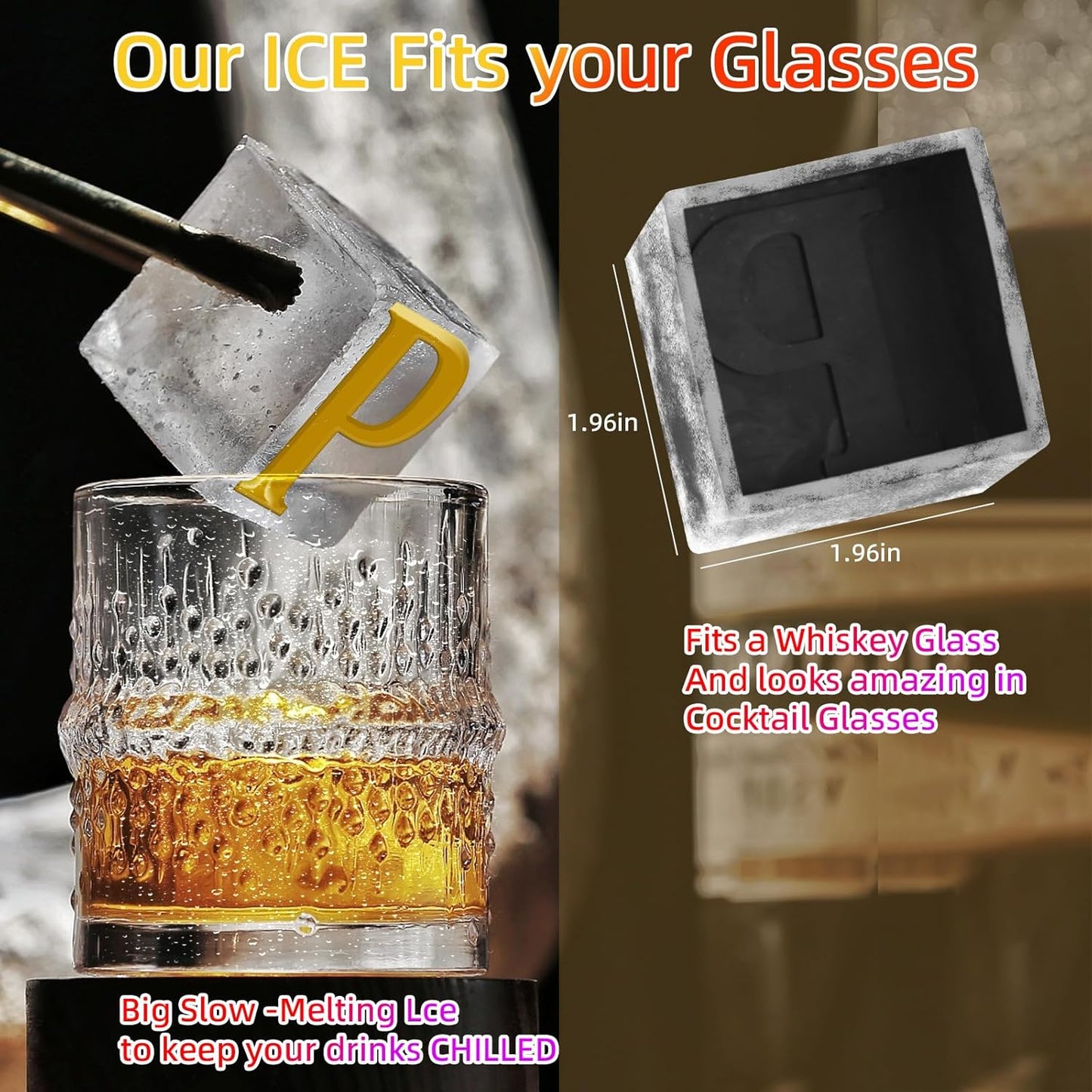 6 Pcs 2" Letter Silicone Personalized Ice Cube Mold,Personalized Ice Mold with 2mm Depth,Create Unique Whiskey Ice Cubes in Style with our Customizable Ice Mold (Letter H)
