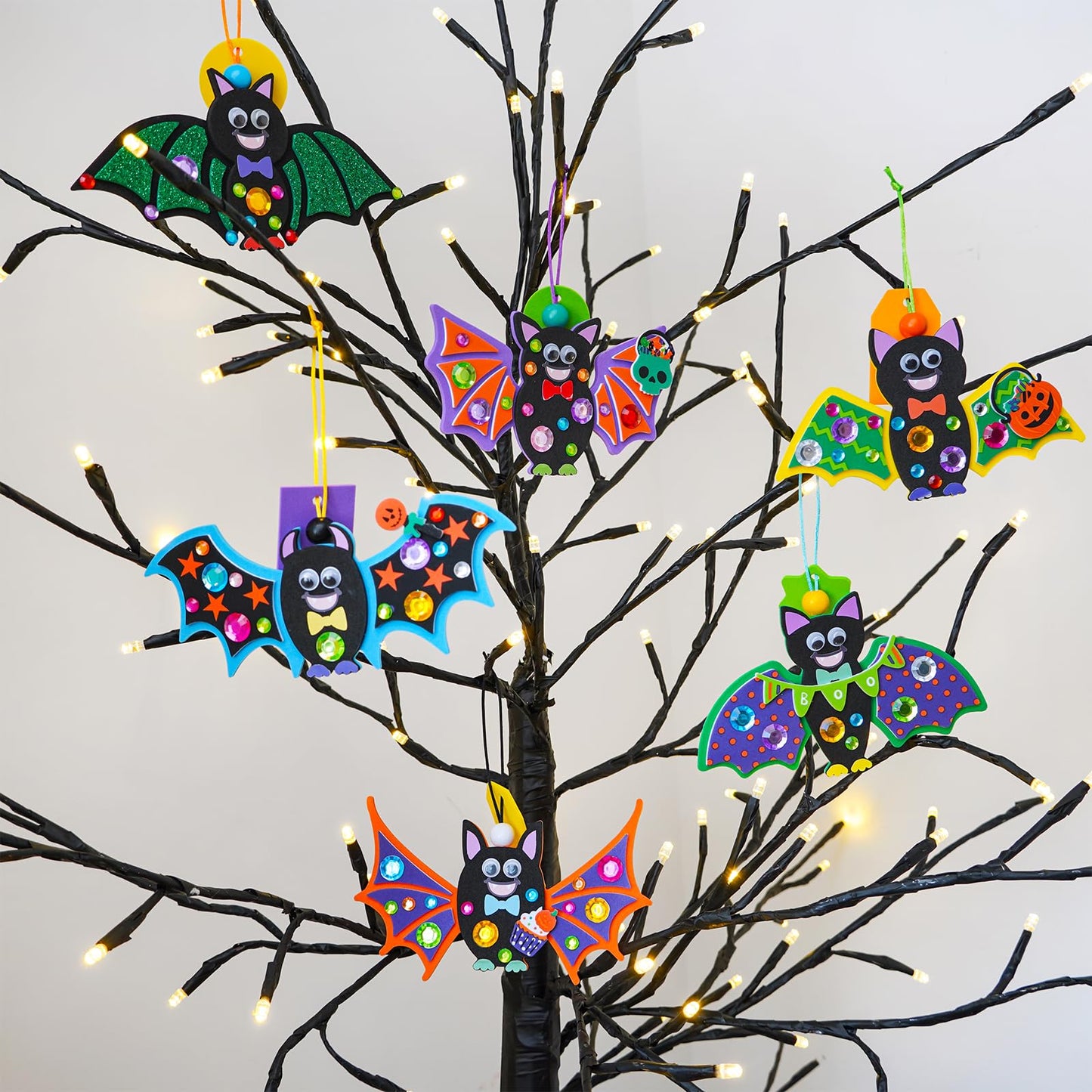 Winlyn 24 Sets Halloween Craft Kits Individual Fall Kids Craft Kits DIY Bat Ornaments Decorations Foam Bats Craft Kits Arts and Crafts for Kids Classroom Activities Party Favors