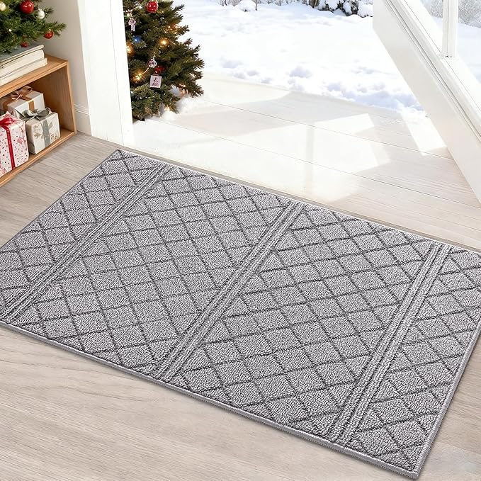 REFETONE Indoor Doormat, Front Back Door Mat 36"x60" Absorbent Rubber Backing Non Slip Door Mats, Low-Profile Resist Dirt Rugs, Machine Washable Door Rug Inside Floor Mat for Entryway, Light Grey