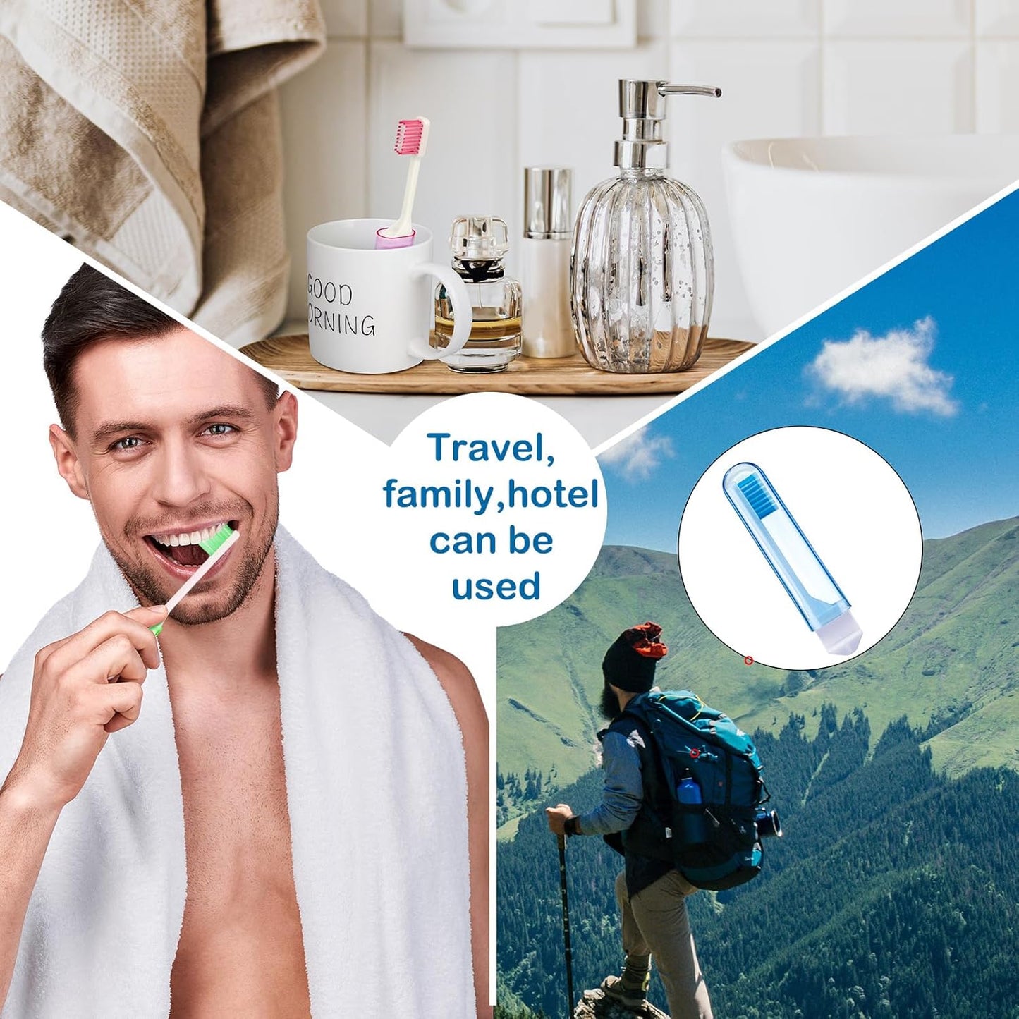 Patelai 4 Pcs Travel Toothbrush Set, Soft Bristle Mini Foldable Tooth Brush with Case, Individually Wrapped Small Portable Travel Size Toiletries Stuff for Camping (Fresh Color)