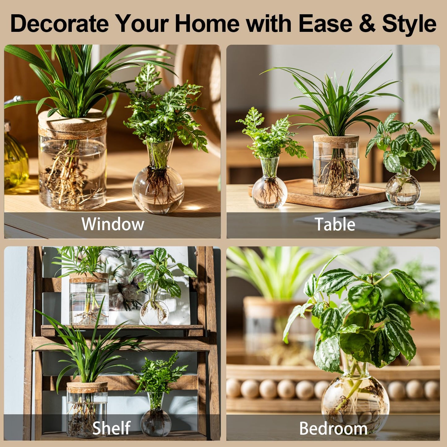 Plant Propagation Stations, 2 Style Glass Planter Terrariums, Propagation Vases for Plant, Plant Propagation Jars for Hydroponic Planter Home Office Tabletop Decoration (4)