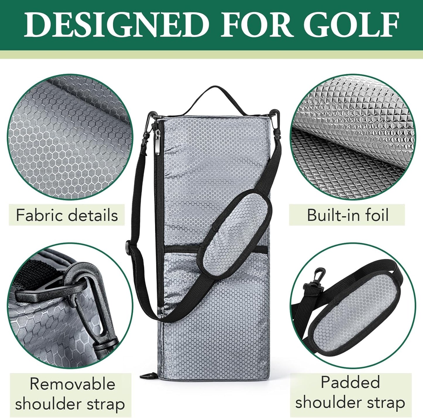 Golf Cooler Bag - Golf Accessories Gifts for Men Women Holds 6 Beer Cans or 2 Wine Bottles, Fits in Golf Bags Insulated Beer Cooler for Golfing, Beach Days, Picnic