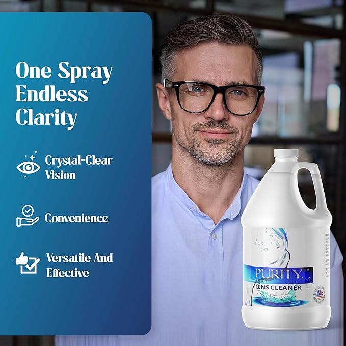 Purity Eye Glasses Lens Cleaner - Refill Eyeglass Lens Cleaning Bottle - Safe for All Lenses (AR Coated Included), Eyeglasses and Screens - Made in USA - Clear, 1gal