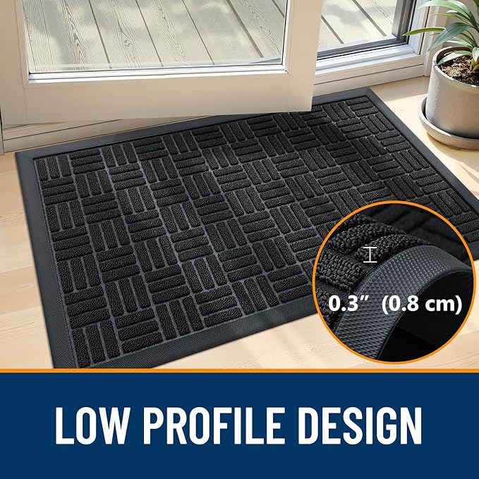 OLANLY Front Door Mat Outside Entrance 47x23, Absorbent, Heavy Duty Sturdy Natural Rubber Doormat Indoor Outdoor, Stain and Fade Resistant, Non-Slip Backing Low Profile Floor Mat for Entryway, Black