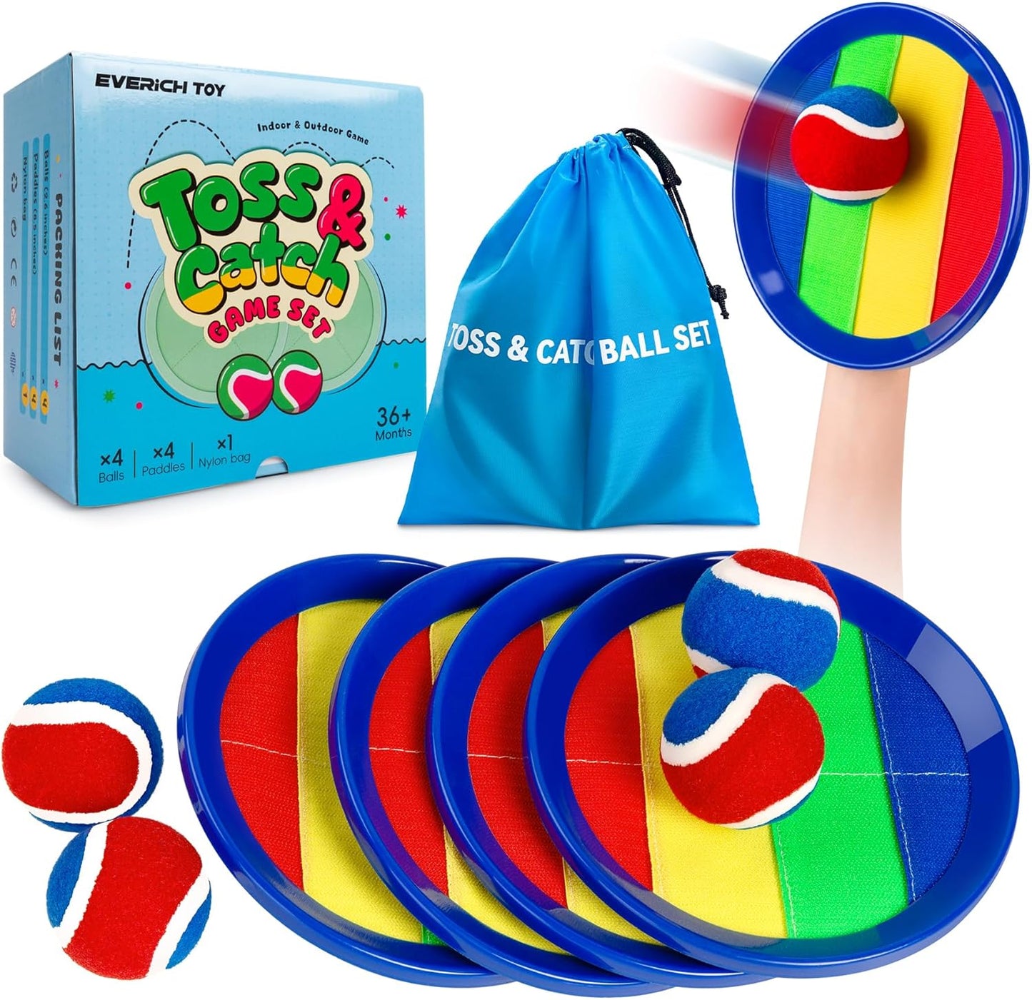 EVERICH Upgraded Toss and Catch Ball Game Set, Outdoor Games for Kids Toys, Stocking Stuffers for Family Games, Beach Pool Yard Outside Toys for Boys Girls 3 4 5 6 7 8-12 Years Old