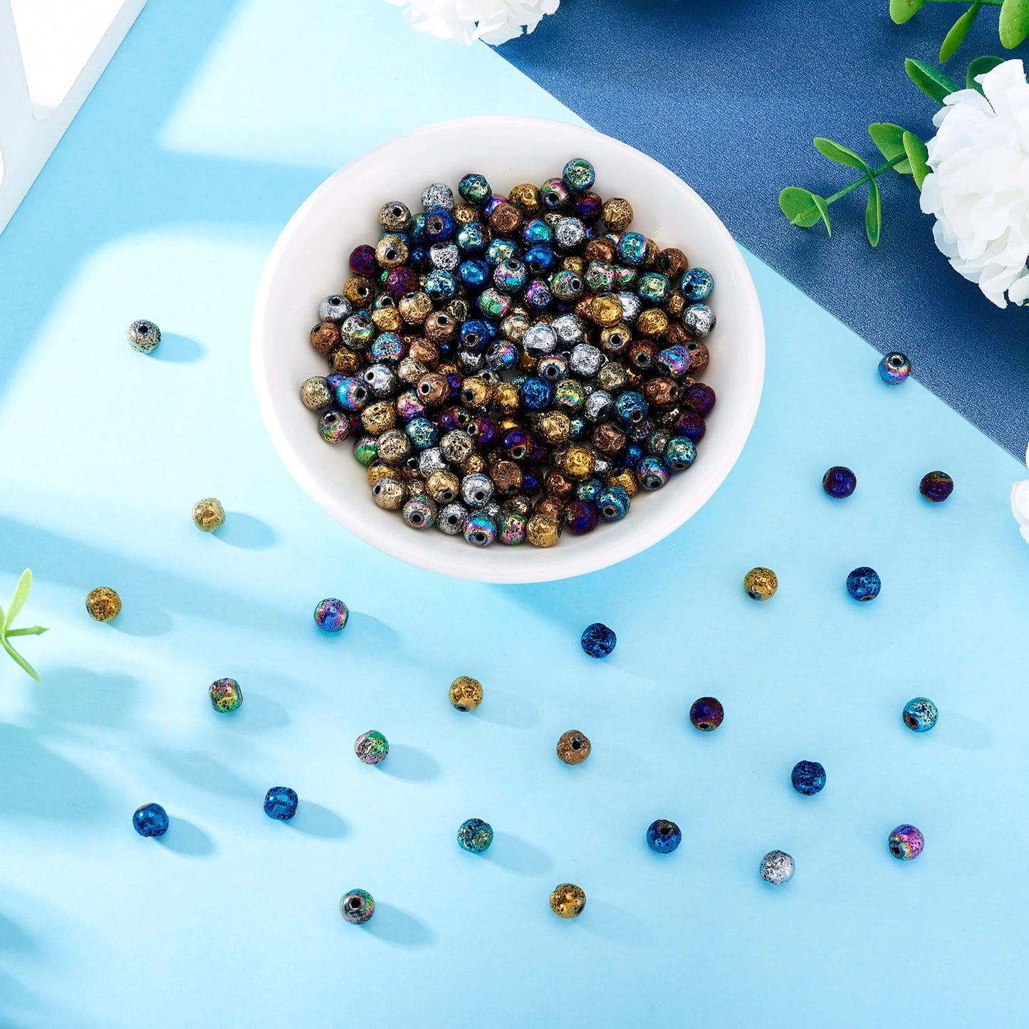 250 Pcs 10mm Lava Rock Beads Natural Stone Beads Round Gemstone Loose Beads Volcanic Chakra Energy Healing Power Beads for Yoga Bracelets Earrings Necklaces Jewelry Making