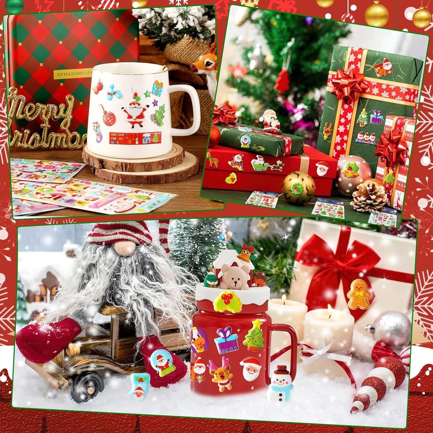 UPINS Christmas Stickers for Kids, 10 Sheets Holiday 3D Puffy Foam Decals - Cute Snowman, Reindeer, Tree, Santa for Party Favors, Scrapbooking, DIY Crafts