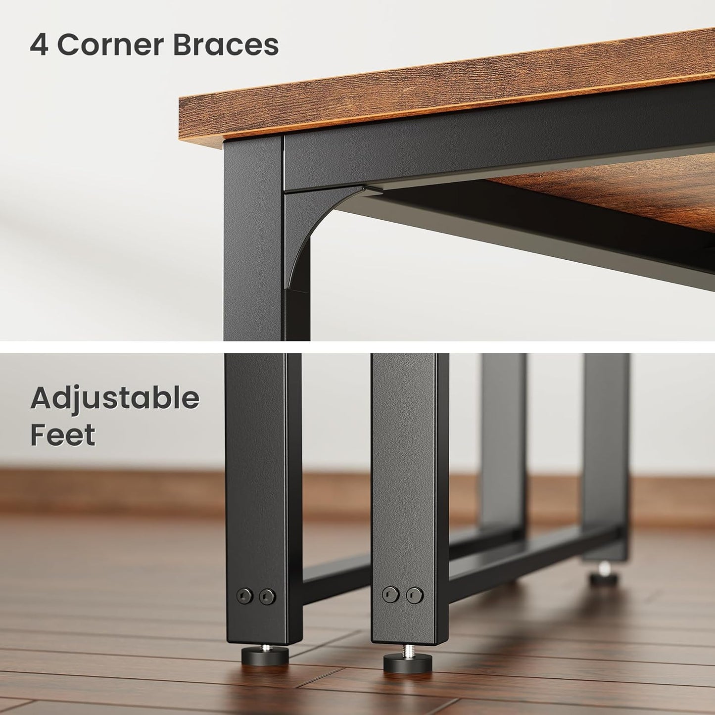 Huuger 71 x 31.5 Inch Desk with Power Outlets & USB-C, 1.2 Inch Thicker Desktop, Robust Metal Tubes, Deep Computer Desk, Heavy Duty Office Desk, Work Desk, Rustic Brown and Black