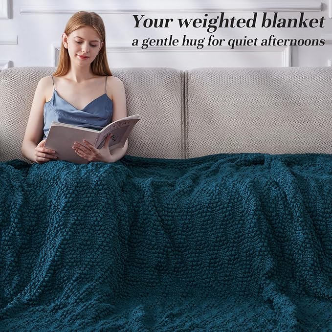 Knitted Weighted Blanket for Adult, Chunky Knit Weighted Throw for Sleep 60"*80" 17lbs, Cooling Breathable Machine Washable Heavy Blanket for Room Decor (Peacock, Queen)