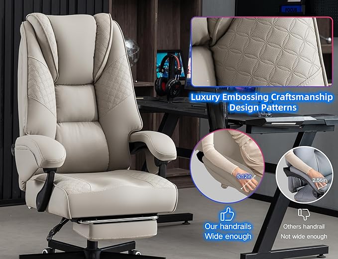 Big and Tall Office Chair 400lbs Heavy Duty Gaming Chair with Foot Rest & Lumbar Support, Ergonomic Wide Comfy Seated Cushion for for Gaming Room,Office Room, Beige