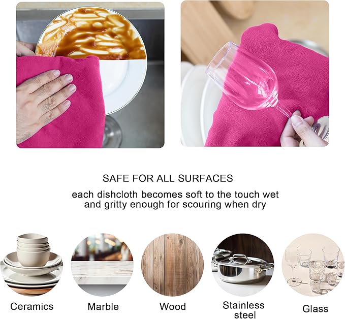 kimteny 13x28 Inches Kitchen Cloth Dish Towels, 400 GSM Premium Dishcloths, Super Absorbent Coral Velvet Microfiber Cleaning Cloths, Fast Drying Rags for Washing Dishes (12 Pack, Rose Red)