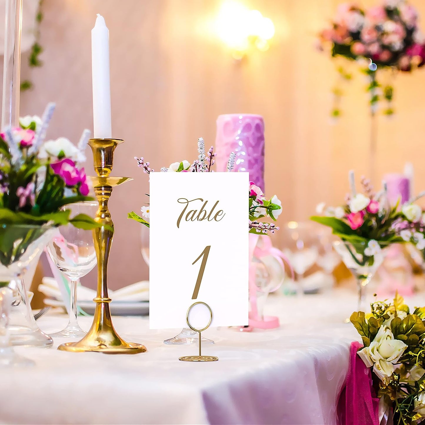 10 Pack Gold Table Number Holders for Signs - Photo Holders for Tables - Picture Holder for Tables - Mini Photo Stands - Placecard for Weddings Centerpieces - Wire Card Name Place Setting Card Stand