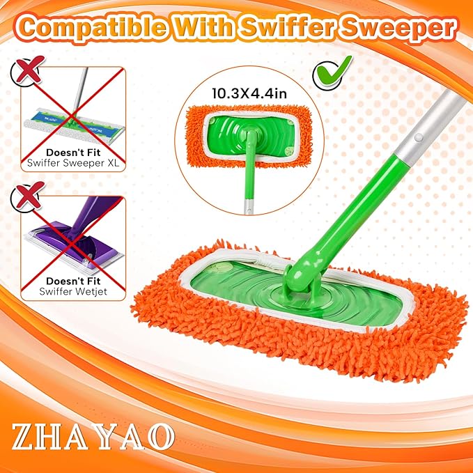 Reusable 100% Coral Fleece Mop Pads Compatible with Swiffer Sweeper Mop, Wet and Dry Flat mop Cover, 3 Pack Washable Mop Pads for Surface/Hardwood Floor Cleaning (Mop is Not Included)