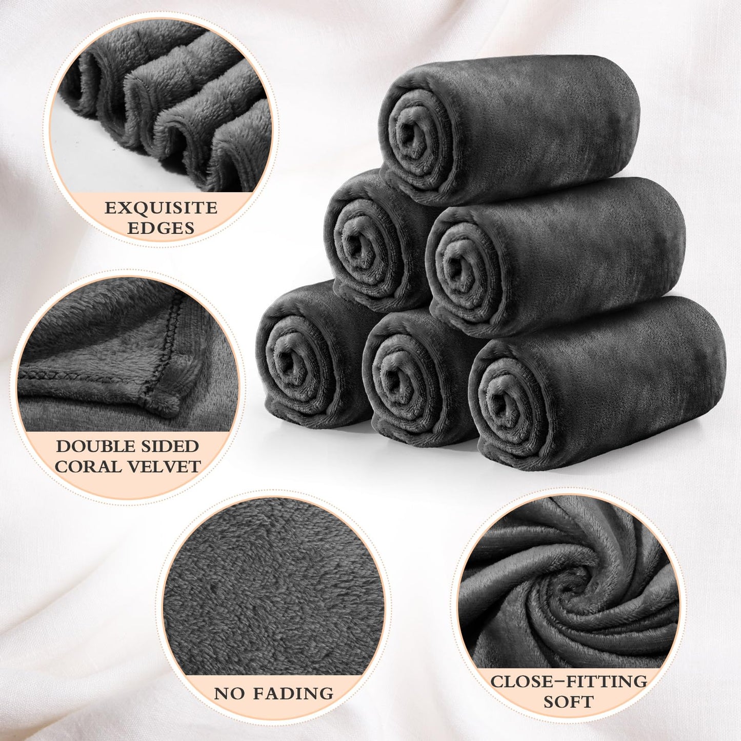 Tinideya 6 Pcs Flannel Fleece Throw Blanket Bulk 50 x 60 Inch Soft Fleece Blanket Warm Throw Blanket Coral Blankets for Couch Sofa Home Wedding Gifts Season (Dark Gray)