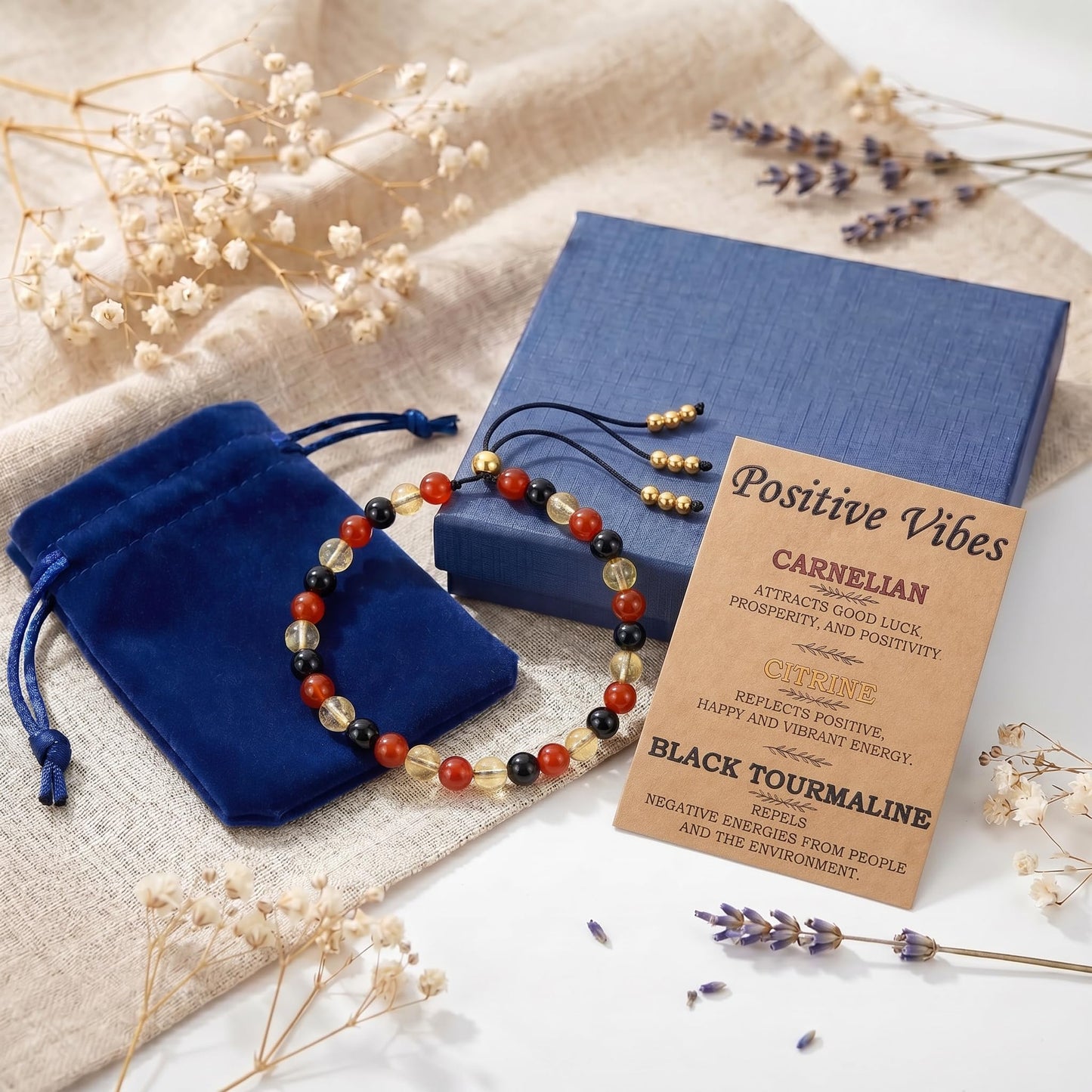 NUKAYAI Inspirational Gifts Bracelets for Women Healing Natural Stone Carnelian Citrine Black Tourmaline Bracelets Best Friend Bestie Birthday Mother Day Get Well Soon Gifts for Women Positive Vibes
