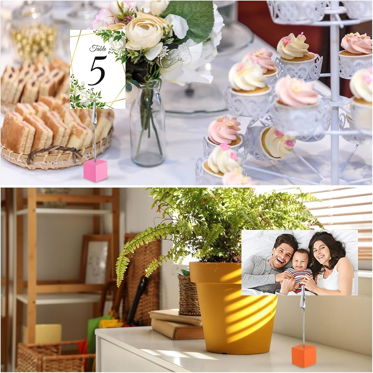 PATIKIL Place Card Holder, 20Pcs Memo Clip Holder Stand with Alligator Clasp Table Number Holders Wooden Base for Pictures Note Card Paper, Multicolored