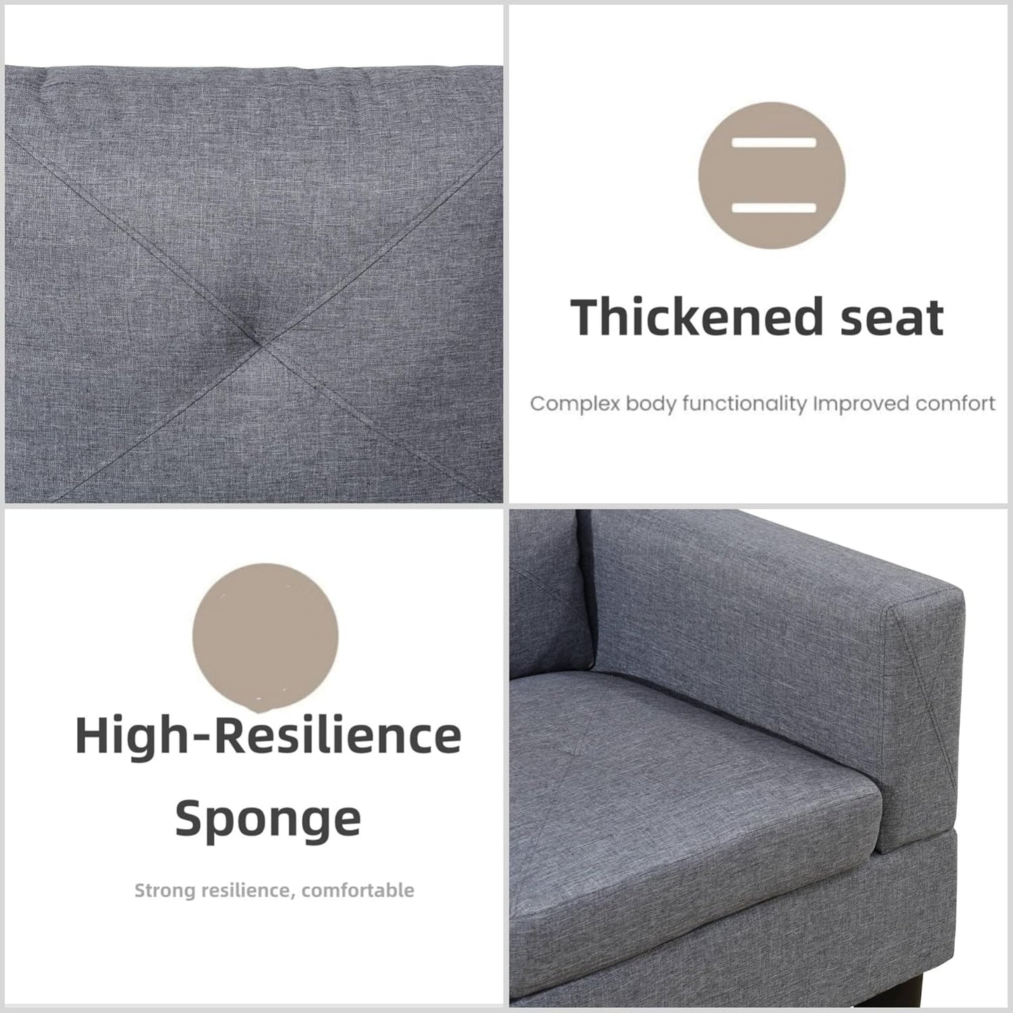 L Shaped Sectional Couch Sofa, Modern Couches for Living Room, Comfy 4 Seat Modular Sectional Sofa with Ottoman Storage for Bedroom Apartment, Gray