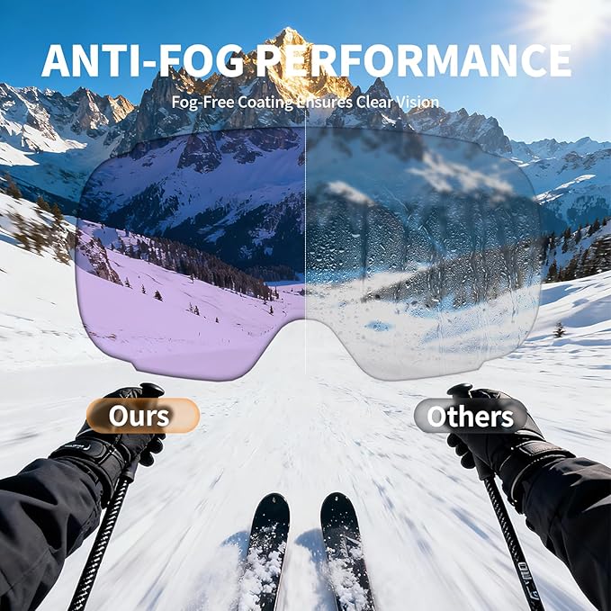 Ski Goggles for Men Women Adult & Youth, OTG Snowboard Goggles Anti Fog, Snow Goggles UV Protection Wide Vision