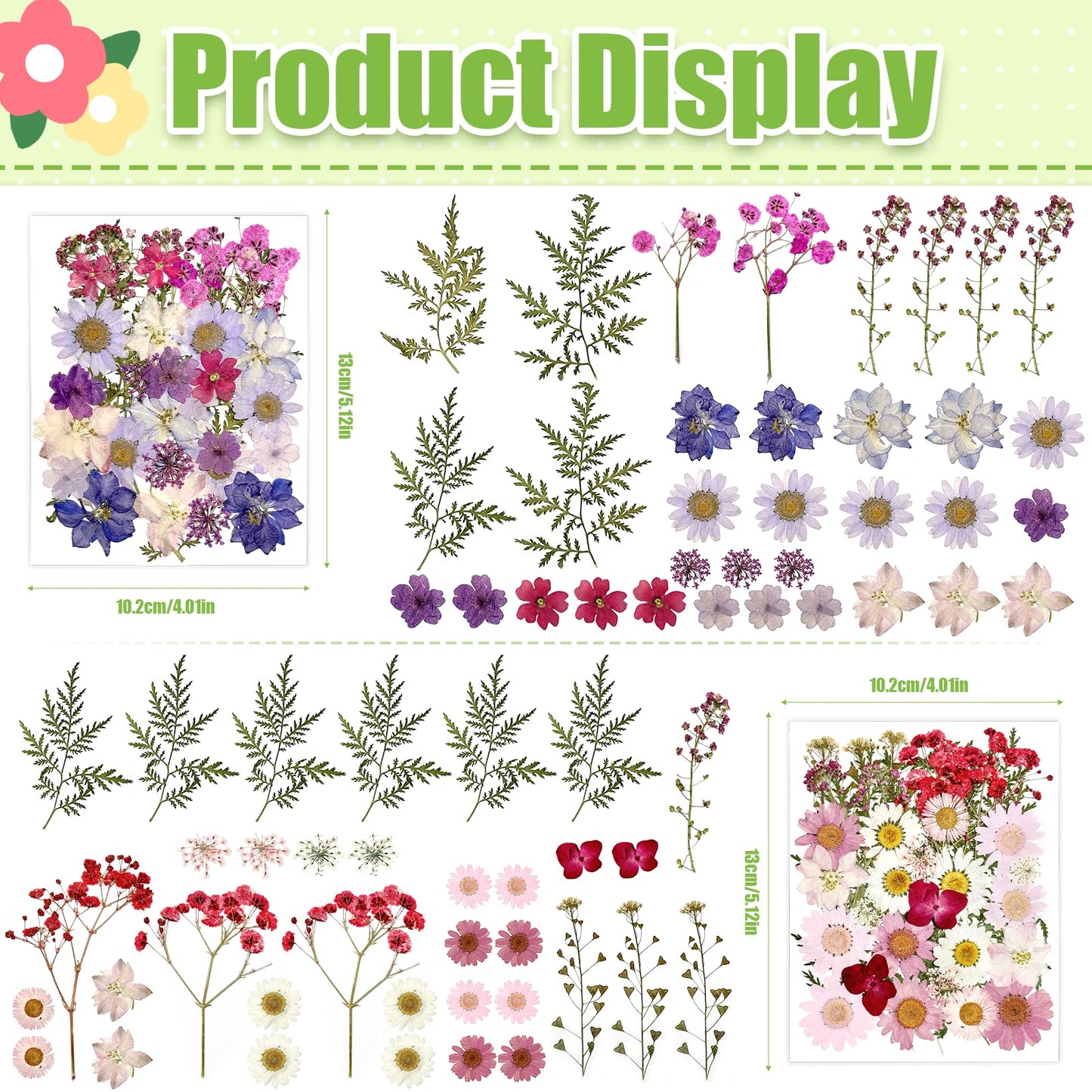 140Pcs Dried Flowers for Crafts, Dried Pressed Flowers for Resin Molds, Retro Style Dry Leaves Kit for Art Crafts Resin Jewelry Making Scrapbook Supplies Card Soap Candle DIY