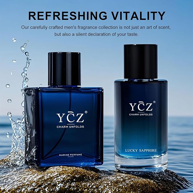 Ycz Eau de Parfum Ocean Savage Perfume Set, 1.7oz(50ml) Woody Citrus Scent and Sweet Flower Fruit Men Perfume, Highquality Long Lasting, Sleek Bottle Design, Christmas Gifts Ideal