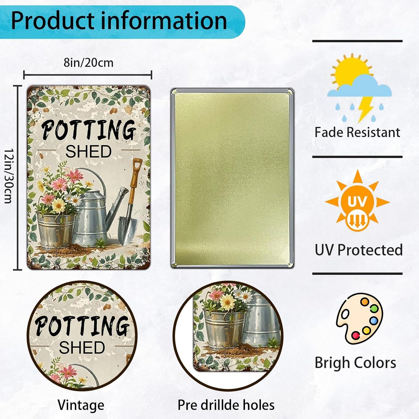 Potting shed Garden Tools tin Sign Garden Decorative Metal Signs for Home Farm Vintage Wall Decor 8x12 Inch