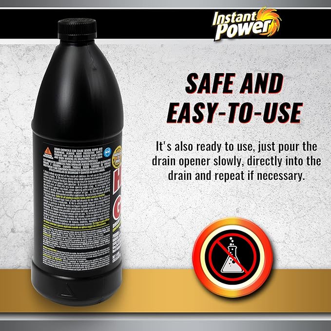 Instant Power Hair and Grease Drain Cleaner - Shower Drain & Sink Cleaner, Liquid Clog Remover, Made in USA, Sink Deodorizer - 1 Liter