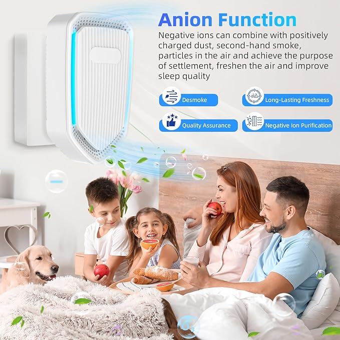 Upgraded Plug in Air Purifiers Odor Eliminator for Home with Negative Ion Generator,Air Ionizers for Dust Mites,Quiet Portable Air Freshener Plug In for Bedroom,Office,Kitchen,Smoke,Dust (8Pack)