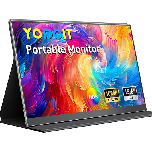 Yodoit Portable Monitor for Laptop, 15.6 1920  1080 Travel Screen FHD IPS Display with USB Type C Port, Speakers and Smart Cover