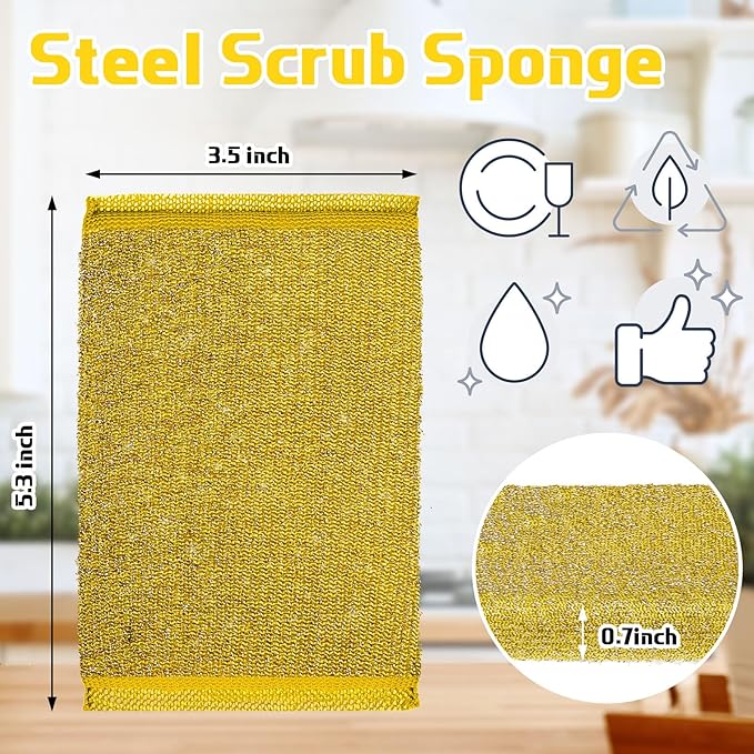 Thyle 36 Pack Steel Scrub Sponges for Dishes Non Scratch Scouring Multi Use Metal Scrubber Heavy Duty Dish Wash Kitchen Sponge for Pot Dish Washing Hard Surface Cleaning (Gray,Yellow)