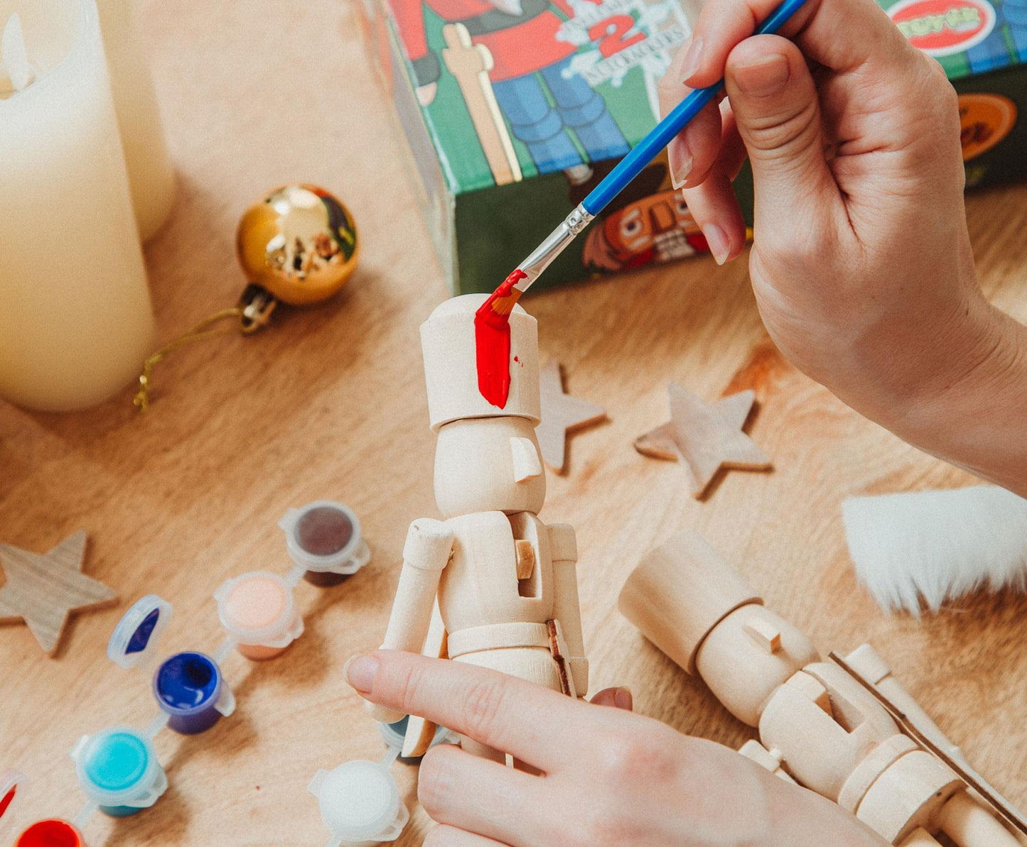 Toynk Paint Your Own 7-Inch Wooden Nutcracker Figure Craft Kit, Set of 2 | Holiday Christmas Decoration for Indoor Winter Table Desktop