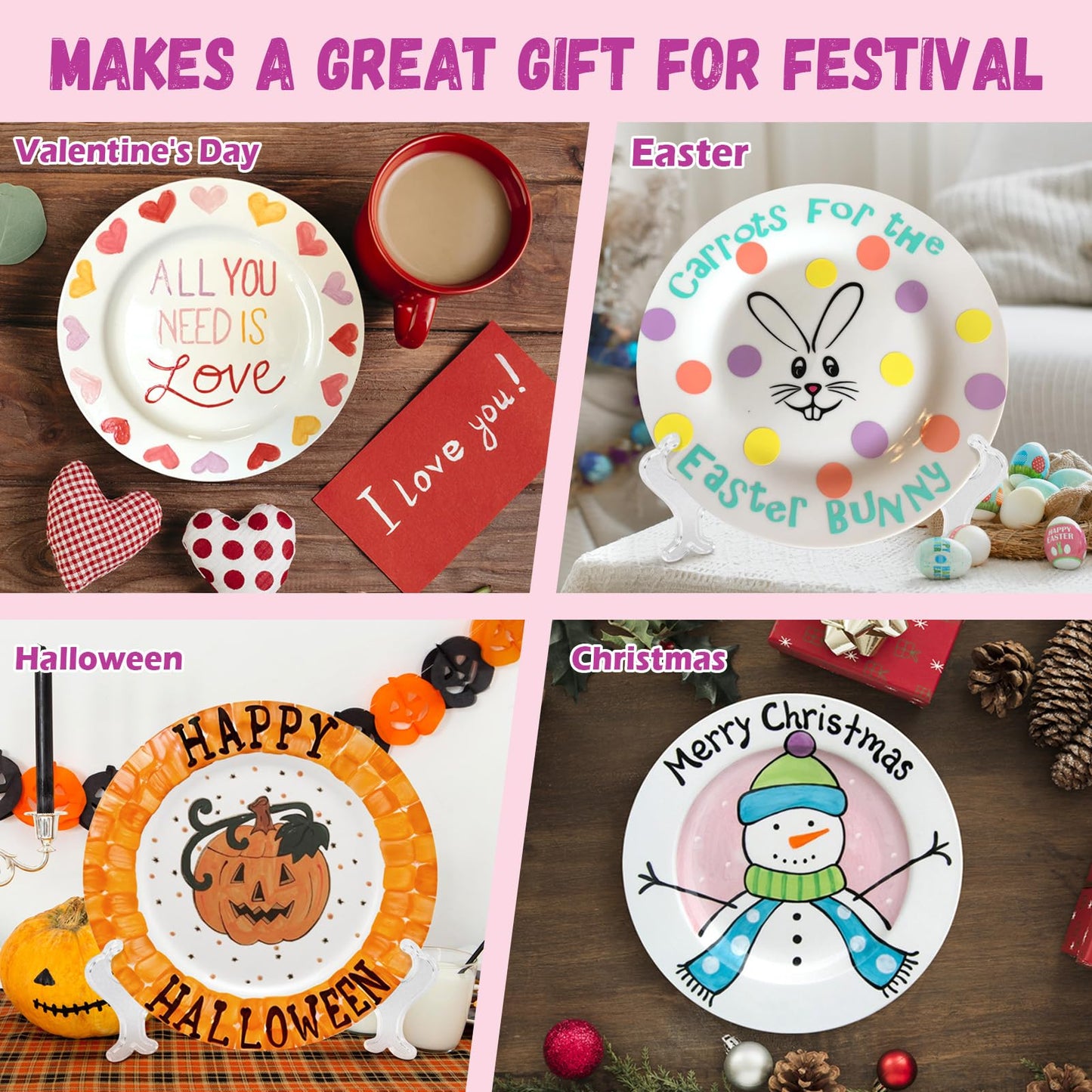 goldentime Ceramic Plate Painting kit for Kids and Adults Including 2 Ceramic Plates to Paint, with 12 Paints, 2 Brushes and 2 Stands - Perfect as DIY Home décor or Gifts for Bithday Christmas